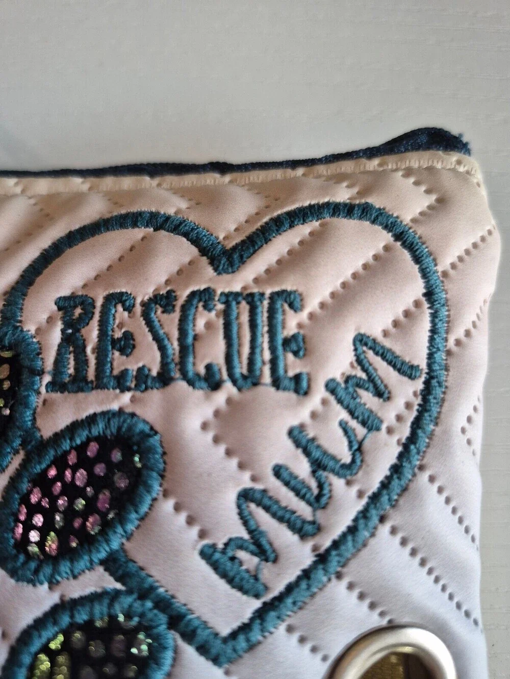 Embroidered rescue mum and dog paw print dog poop bag with gormmet and clasp